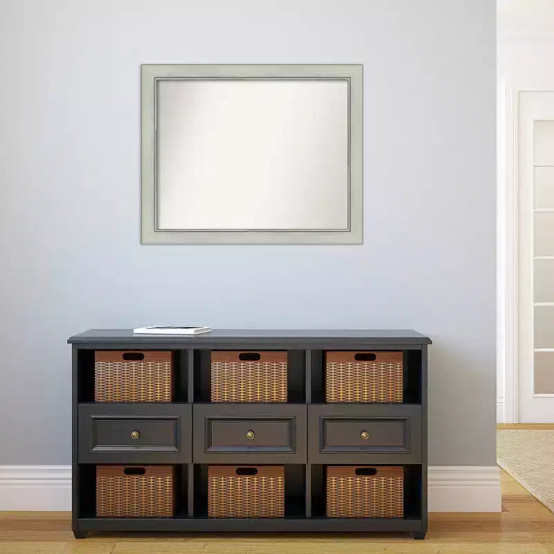 32" x 26" Silver Patina Wall Mirror: Modern Rectangle, Includes Mounting Hardware