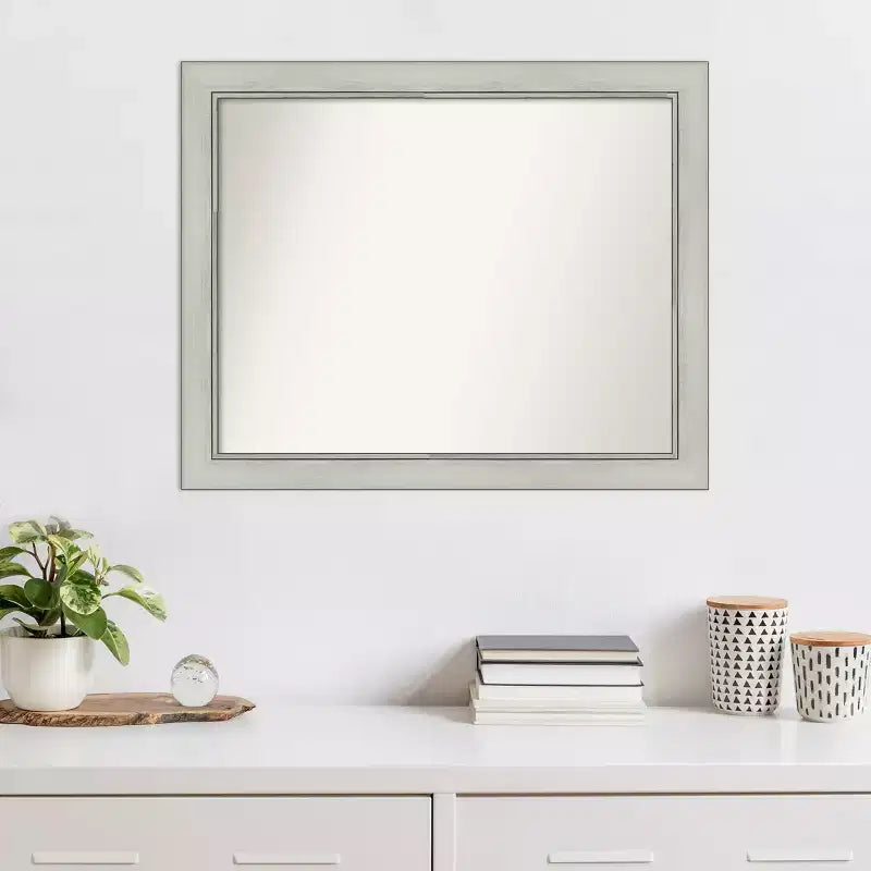 32" x 26" Silver Patina Wall Mirror: Modern Rectangle, Includes Mounting Hardware