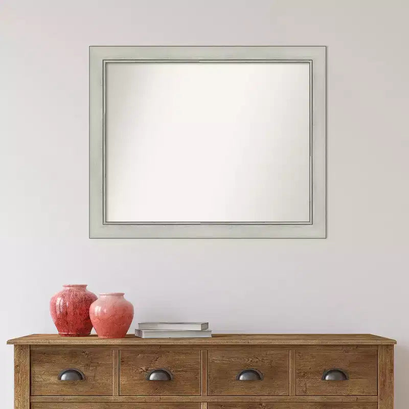 32" x 26" Silver Patina Wall Mirror: Modern Rectangle, Includes Mounting Hardware