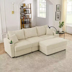 Modern 3 Seater Corduroy 102 Sofa with Cup Holders,Mobile Phone Holder, Armrest Storage and Ottoman
