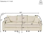 Modern 3 Seater Corduroy 102 Sofa with Cup Holders,Mobile Phone Holder, Armrest Storage and Ottoman
