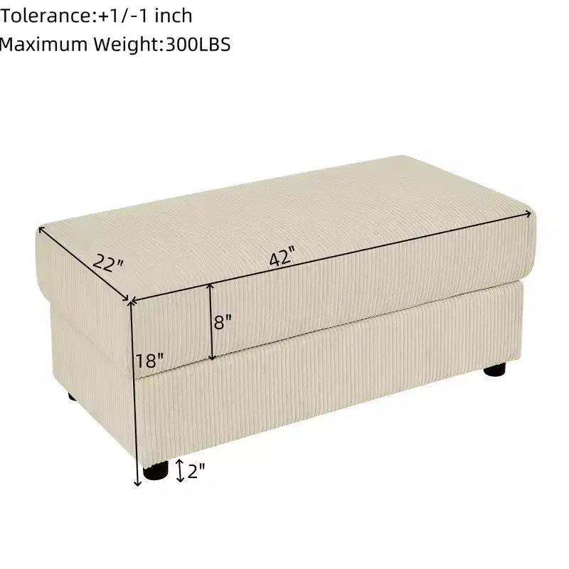 Modern 3 Seater Corduroy 102 Sofa with Cup Holders,Mobile Phone Holder, Armrest Storage and Ottoman