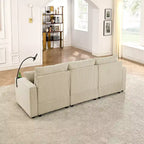 Modern 3 Seater Corduroy 102 Sofa with Cup Holders,Mobile Phone Holder, Armrest Storage and Ottoman