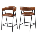 26-inch faux leather bar stool with metal frame, footrest, brown