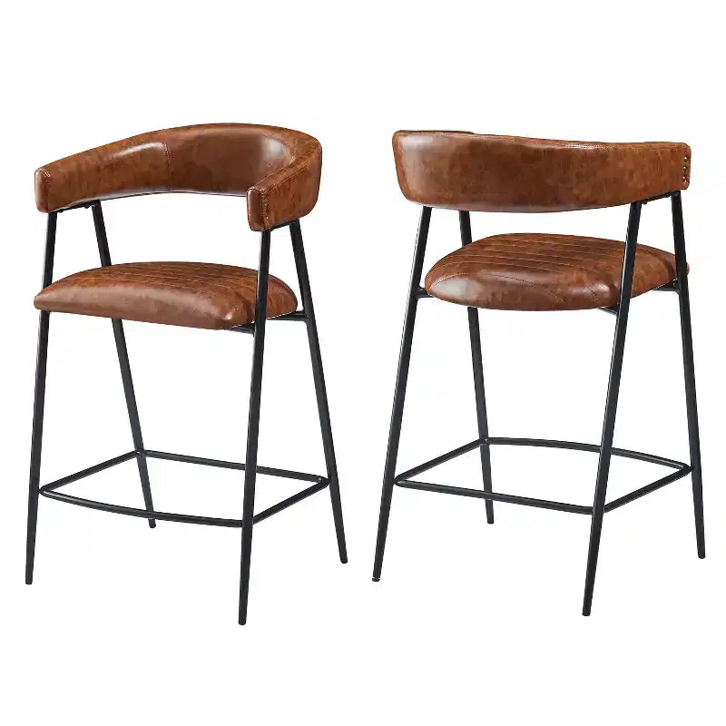 26-inch faux leather bar stool with metal frame, footrest, brown