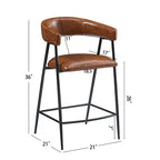 26-inch faux leather bar stool with metal frame, footrest, brown