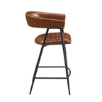 26-inch faux leather bar stool with metal frame, footrest, brown