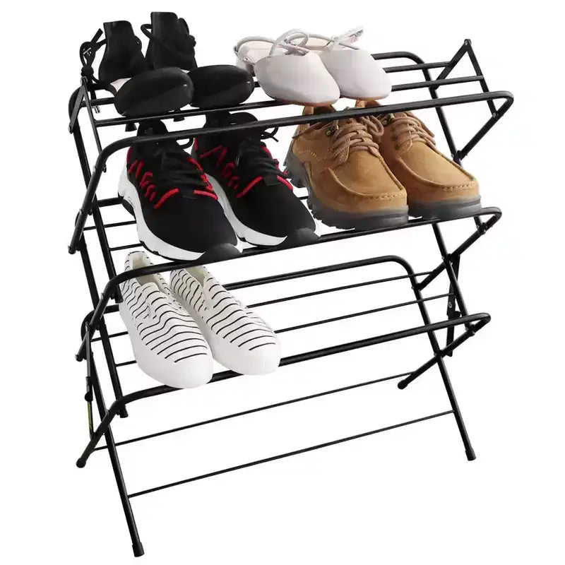 4-Tier Foldable Metal Shoe Rack Shelf, Matte Black