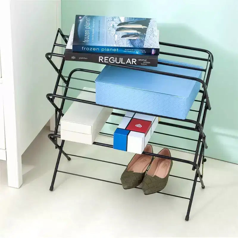 4-Tier Foldable Metal Shoe Rack Shelf, Matte Black