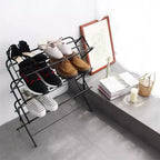 4-Tier Foldable Metal Shoe Rack Shelf, Matte Black