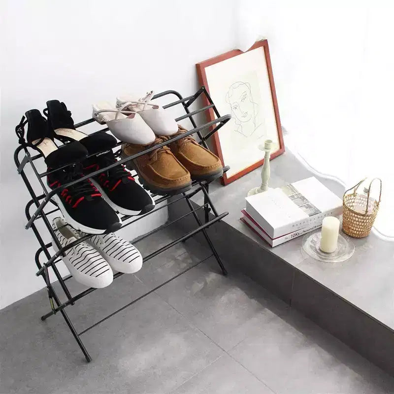 4-Tier Foldable Metal Shoe Rack Shelf, Matte Black