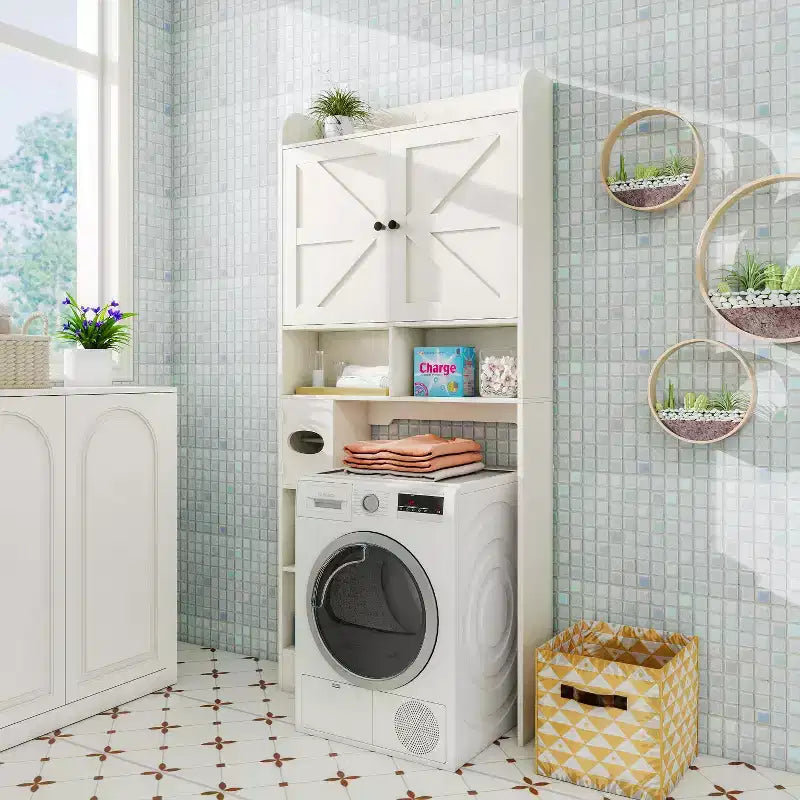 Über-dem-Toiletten-Aufbewahrungsschrank | Badezimmer-Organizer-Regal mit Scheunentüren, Toilettenpapierhalter