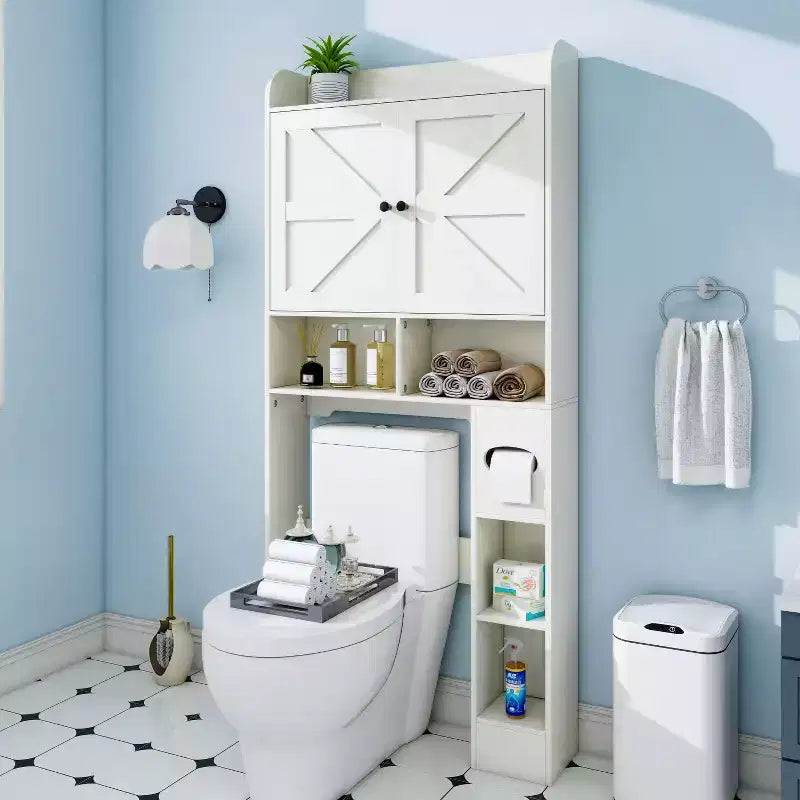 Über-dem-Toiletten-Aufbewahrungsschrank | Badezimmer-Organizer-Regal mit Scheunentüren, Toilettenpapierhalter