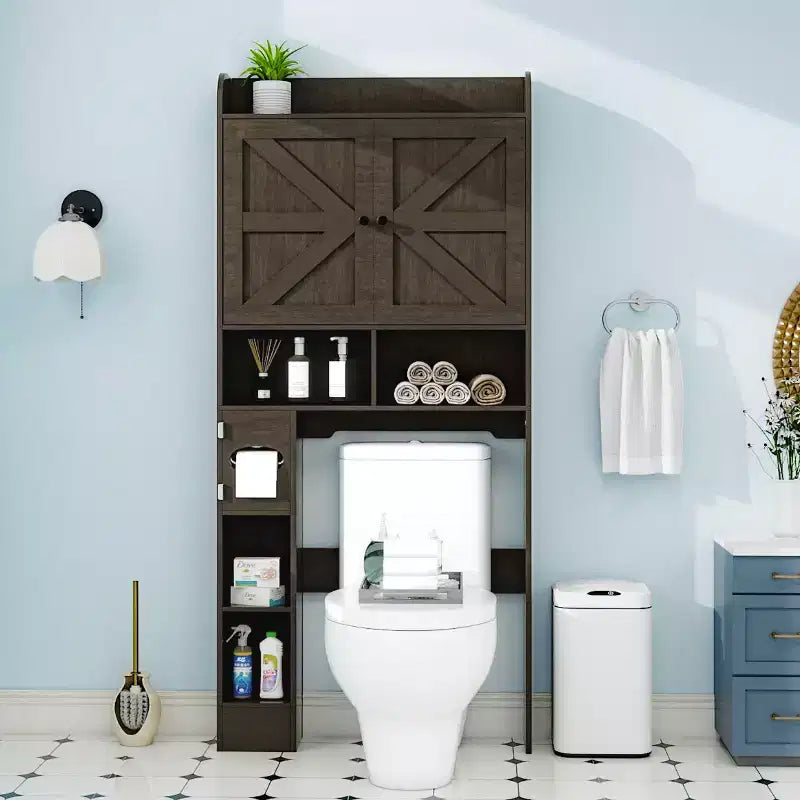 Über-dem-Toiletten-Aufbewahrungsschrank | Badezimmer-Organizer-Regal mit Scheunentüren, Toilettenpapierhalter