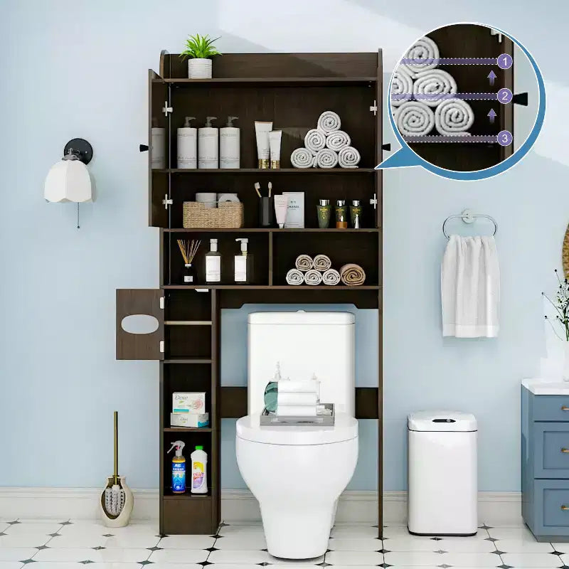 Over-the-Toilet Storage Cabinet| Bathroom Organizer Shelf with Barn Doors, Toilet Paper Holder