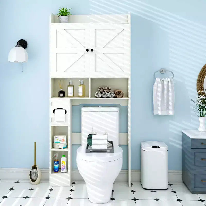Über-dem-Toiletten-Aufbewahrungsschrank | Badezimmer-Organizer-Regal mit Scheunentüren, Toilettenpapierhalter