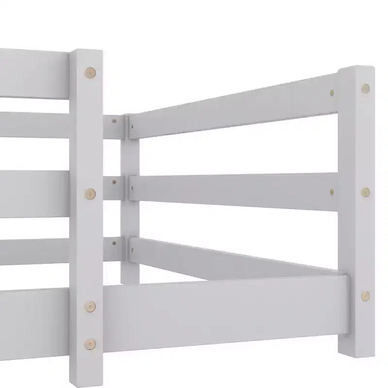 Bed Frame Twin/Full Size,Modern Low Profile Toddler Bed with Safety Rails, Solid Wood Frame for Kids Bedroom
