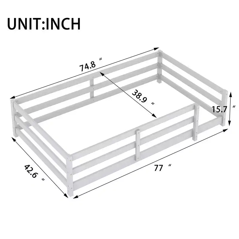 Bed Frame Twin/Full Size,Modern Low Profile Toddler Bed with Safety Rails, Solid Wood Frame for Kids Bedroom