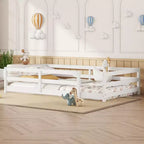 Bed Frame Twin/Full Size,Modern Low Profile Toddler Bed with Safety Rails, Solid Wood Frame for Kids Bedroom