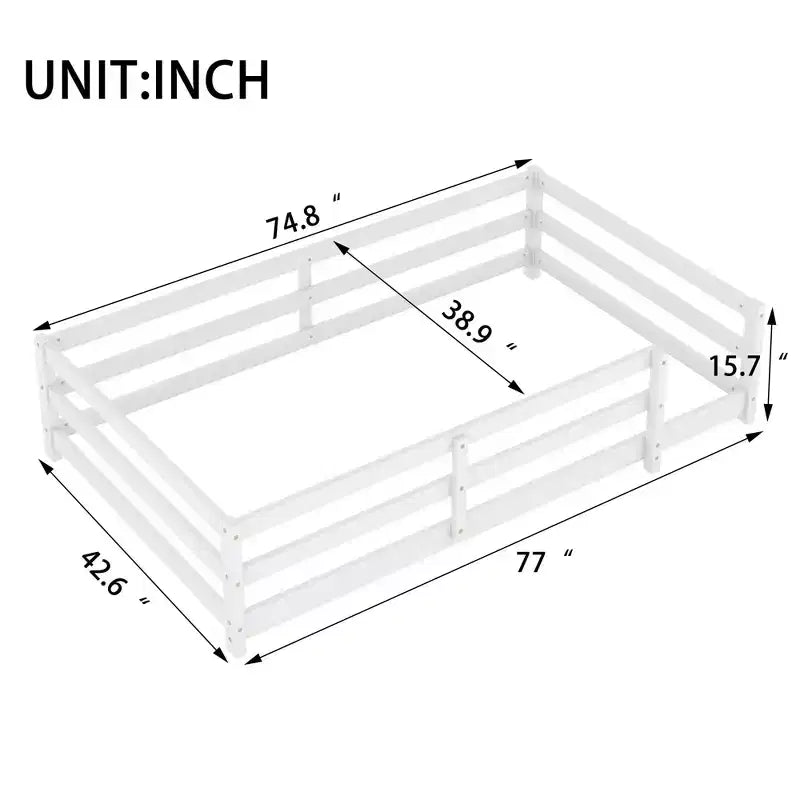 Bed Frame Twin/Full Size,Modern Low Profile Toddler Bed with Safety Rails, Solid Wood Frame for Kids Bedroom