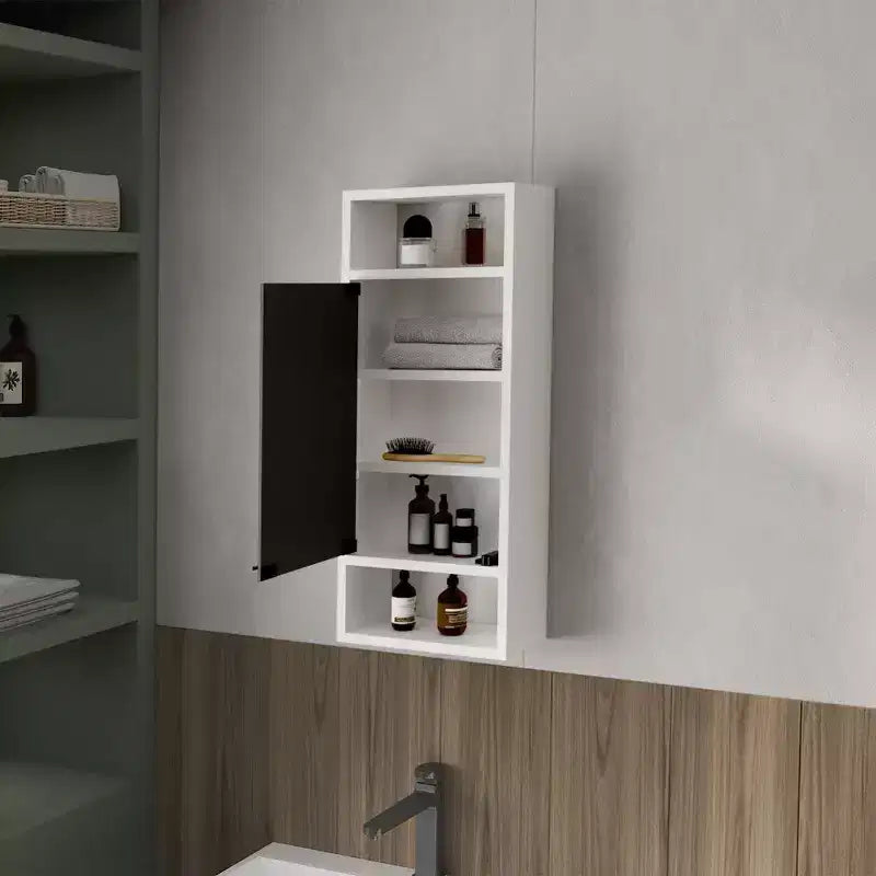 Chic Crate-Pine-Like Medicine Cabinet Mirrored Door & Open Storage | White