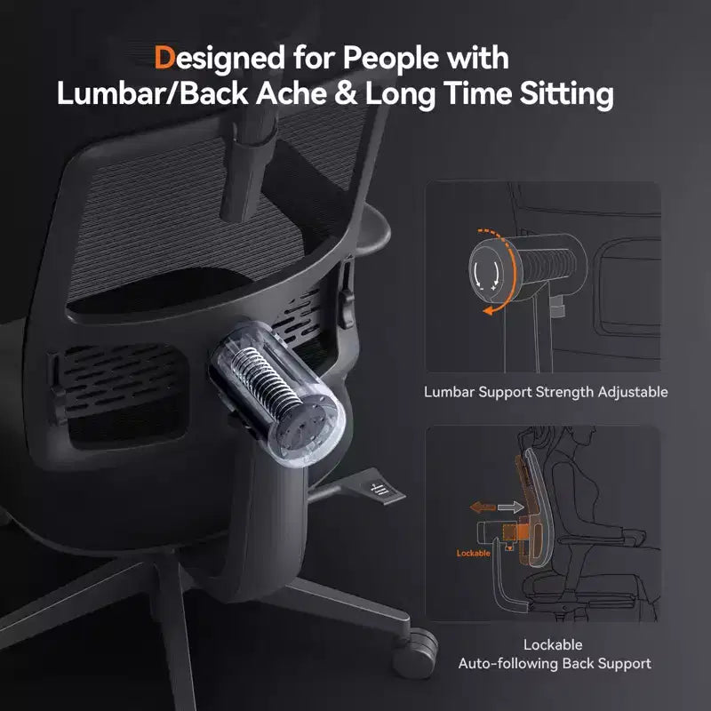 Ergonomic Chair with Footrest Home Office Desk Chair with Auto-Following Lumbar Support, 4D Armrest, Seat Depth&Height Adjustable