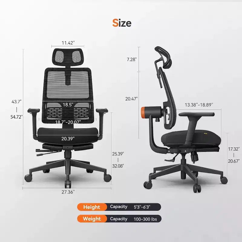 Ergonomic Chair with Footrest Home Office Desk Chair with Auto-Following Lumbar Support, 4D Armrest, Seat Depth&Height Adjustable