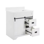 30 White Farmhouse Bathroom Vanity with Sliding Barn Doors, 2 Drawers, Freestanding Vanity with Protective Backsplash