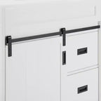 30 White Farmhouse Bathroom Vanity with Sliding Barn Doors, 2 Drawers, Freestanding Vanity with Protective Backsplash