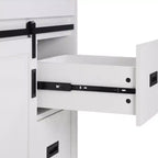 30 White Farmhouse Bathroom Vanity with Sliding Barn Doors, 2 Drawers, Freestanding Vanity with Protective Backsplash
