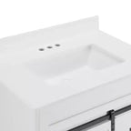 30 White Farmhouse Bathroom Vanity with Sliding Barn Doors, 2 Drawers, Freestanding Vanity with Protective Backsplash