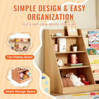 4-Tier Kids Wooden Bookshelf, Six-Layer Sling Bookcase, Baby Storage Book Rack, Book Toy Organizer Cabinet, for Kids Room, Playroom