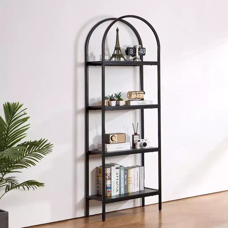 Metal Bookshelf, 4-Tier Arched Industrial Bookshelf, Small Rustic Vintage Storage Bookcase with Open Shelves, Freestanding Display Shelving