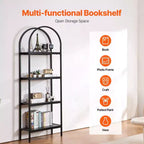 Metal Bookshelf, 4-Tier Arched Industrial Bookshelf, Small Rustic Vintage Storage Bookcase with Open Shelves, Freestanding Display Shelving
