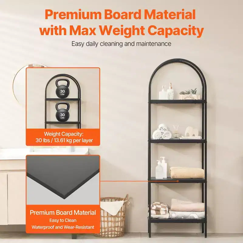 Metal Bookshelf, 4-Tier Arched Industrial Bookshelf, Small Rustic Vintage Storage Bookcase with Open Shelves, Freestanding Display Shelving