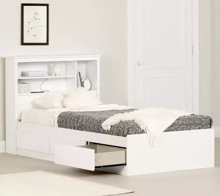 HomeStock 40 in.H Twin Size White with Bookcase Beds made of Particle Board Bed Frame