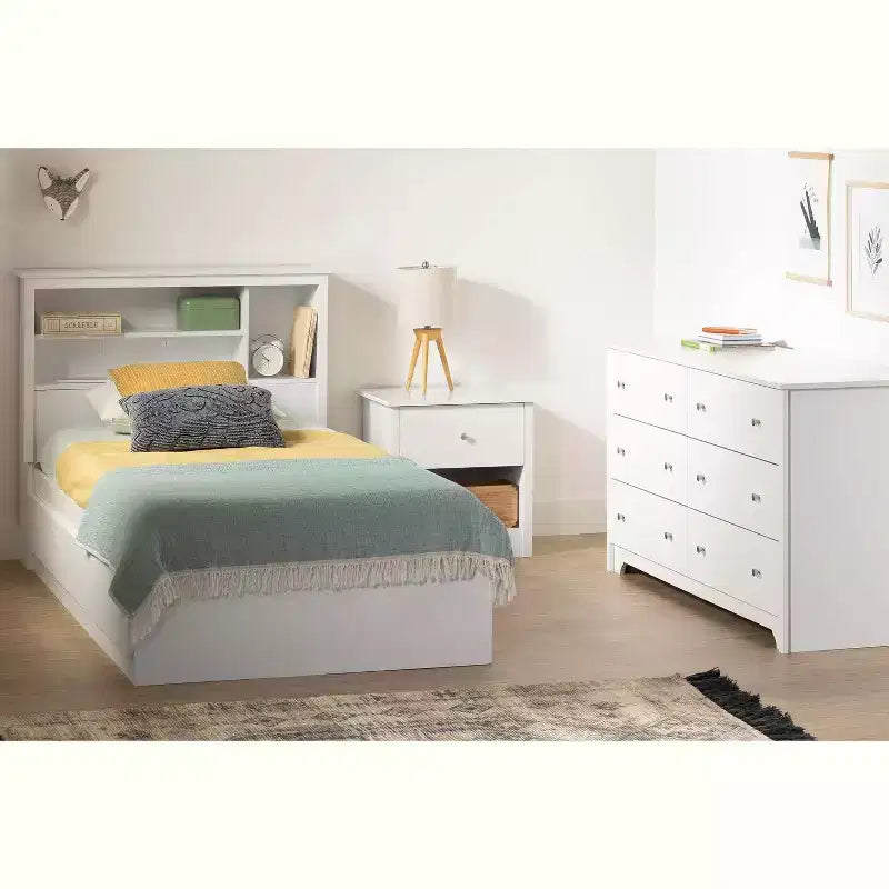 40 in.H Twin Size White with Bookcase Beds made of Particle Board Bed Frame