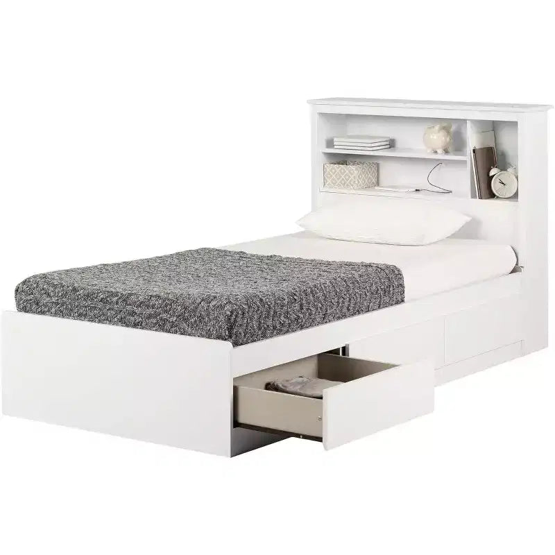 40 in.H Twin Size White with Bookcase Beds made of Particle Board Bed Frame