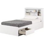 40 in.H Twin Size White with Bookcase Beds made of Particle Board Bed Frame