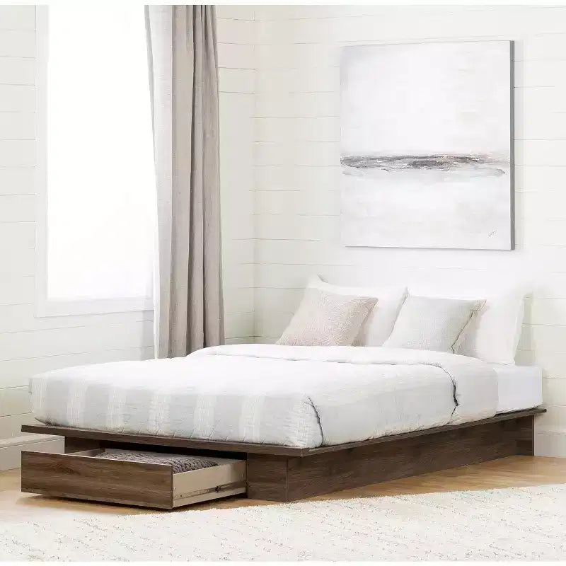 8.5 in.H Adjustable (Full to Queen) Size Brown with Storage Beds made of Particle Board Bed Frame