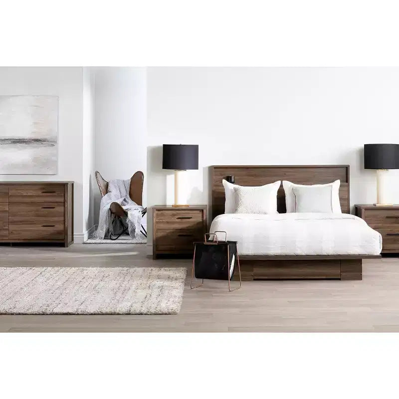 8.5 in.H Adjustable (Full to Queen) Size Brown with Storage Beds made of Particle Board Bed Frame