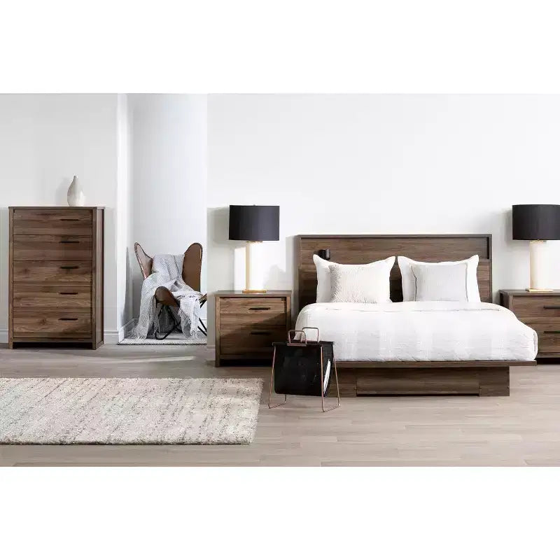 8.5 in.H Adjustable (Full to Queen) Size Brown with Storage Beds made of Particle Board Bed Frame