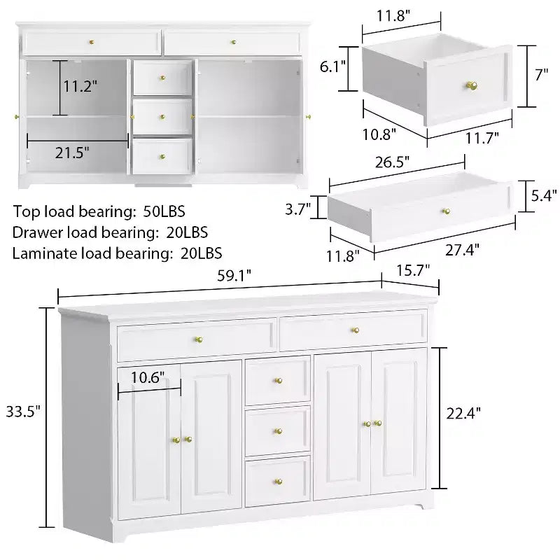 5 Drawer Horizontal Dresser Multifunctional Storage Cabinet Living Room Storage Solutions