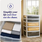 Extra-Wide Plastic Storage and Organizer Tower with 5 Clear Drawers for Home, Office, Classroom, Craft, Art Supplies, Clothes, White Frame