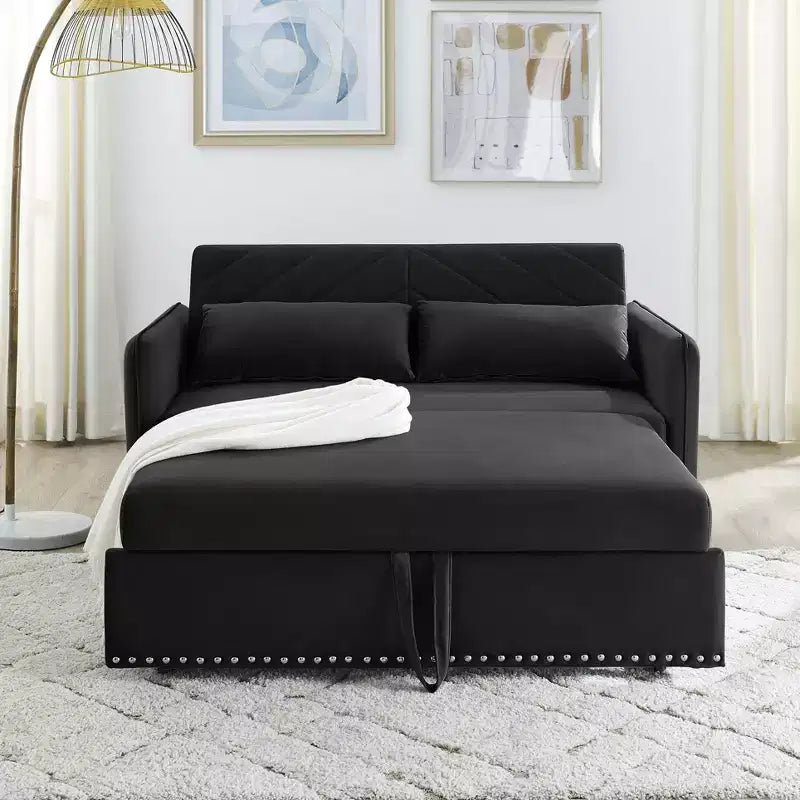 Sleeper Sofa Bed with USB, Adjustable Pull-Out Bed & Side Pocket (Velvet)
