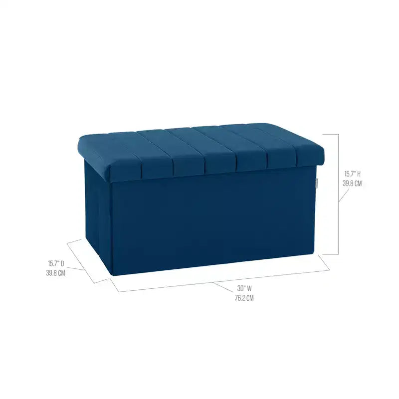Blue Velvet Cushioned Accent Storage Ottoman