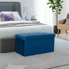 Blue Velvet Cushioned Accent Storage Ottoman