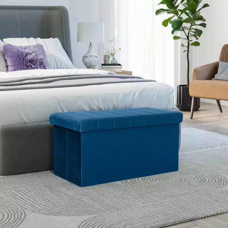 Blue Velvet Cushioned Accent Storage Ottoman