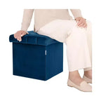 Blue Velvet Cushioned Accent Storage Ottoman