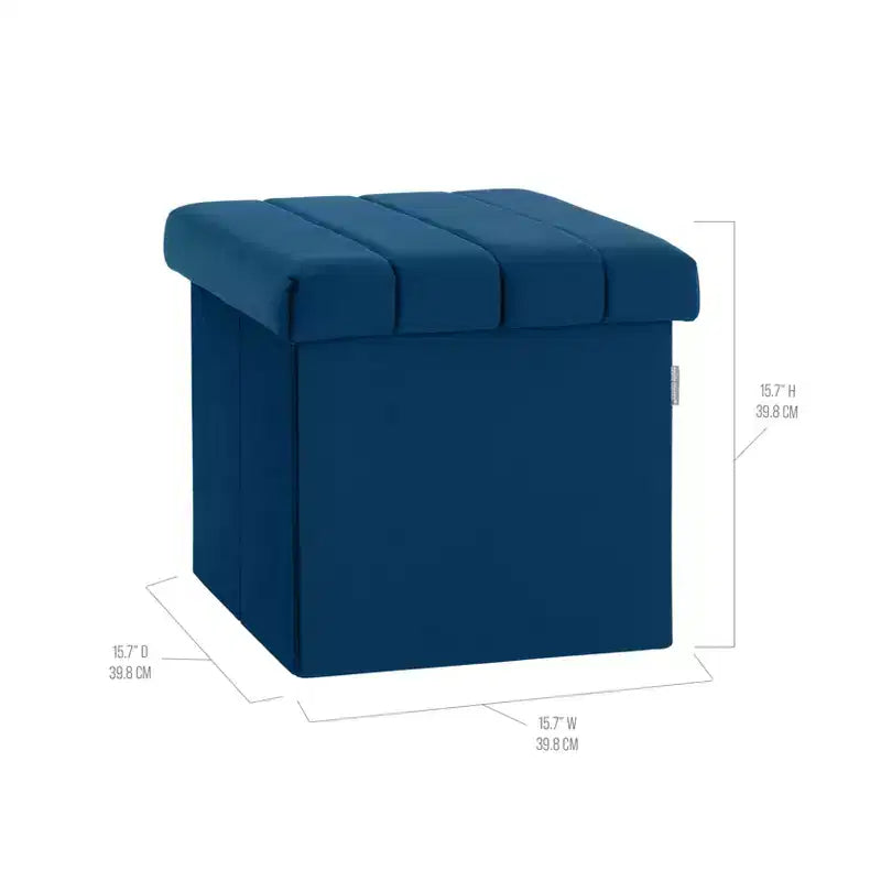 Blue Velvet Cushioned Accent Storage Ottoman